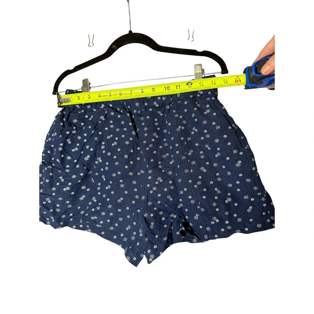 Madewell Navy Blue Floral Block Print‎ Pull On Shorts Elastic Waist Womens Small
